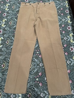 Brown Wah Maker Western Dungaree Pants Mens 42x34 Duck Button Fly Cinch Back USA