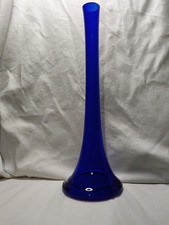 grand vase verre Bleu Cobalt a col étroit type Soliflore.