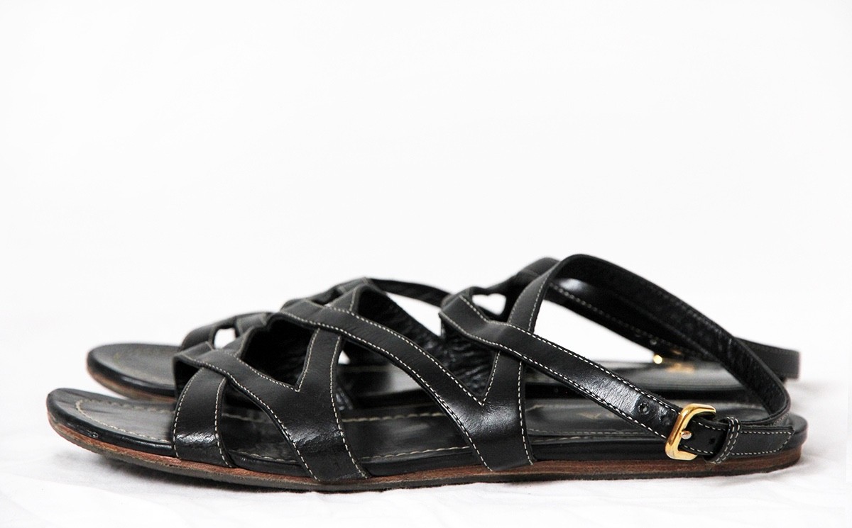 PRADA Black Leather Strap Strappy Flats Sandals – Size 37 US 7 thumbnail 2