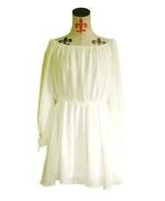 GLAM White Off Shoulder Mini Dress Flare 3/4 Balloon Bat Sleeve Womens L NWT 