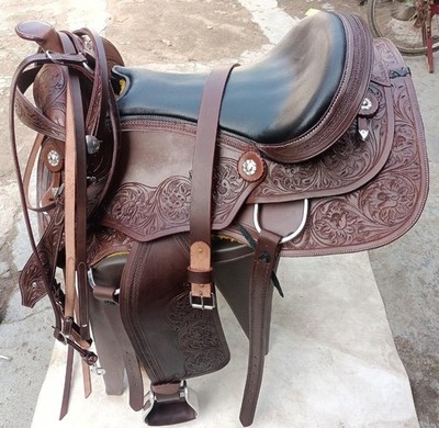 Western Leather Saddle: Handmade Western Saddle With Tack Set