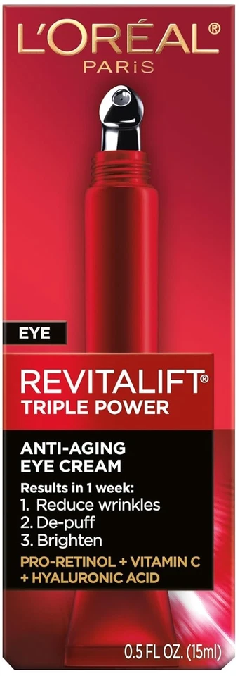 L'Oreal Eye Revitalift Triple Power Crema Antienvejecimiento 0.5 OZ Lote de 3 Foto 4 de 4