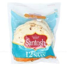 Santosh Tandoor Baked Traditional Naan Bread Plain Vegan Kosher 12Pcs Pack 1.3kg