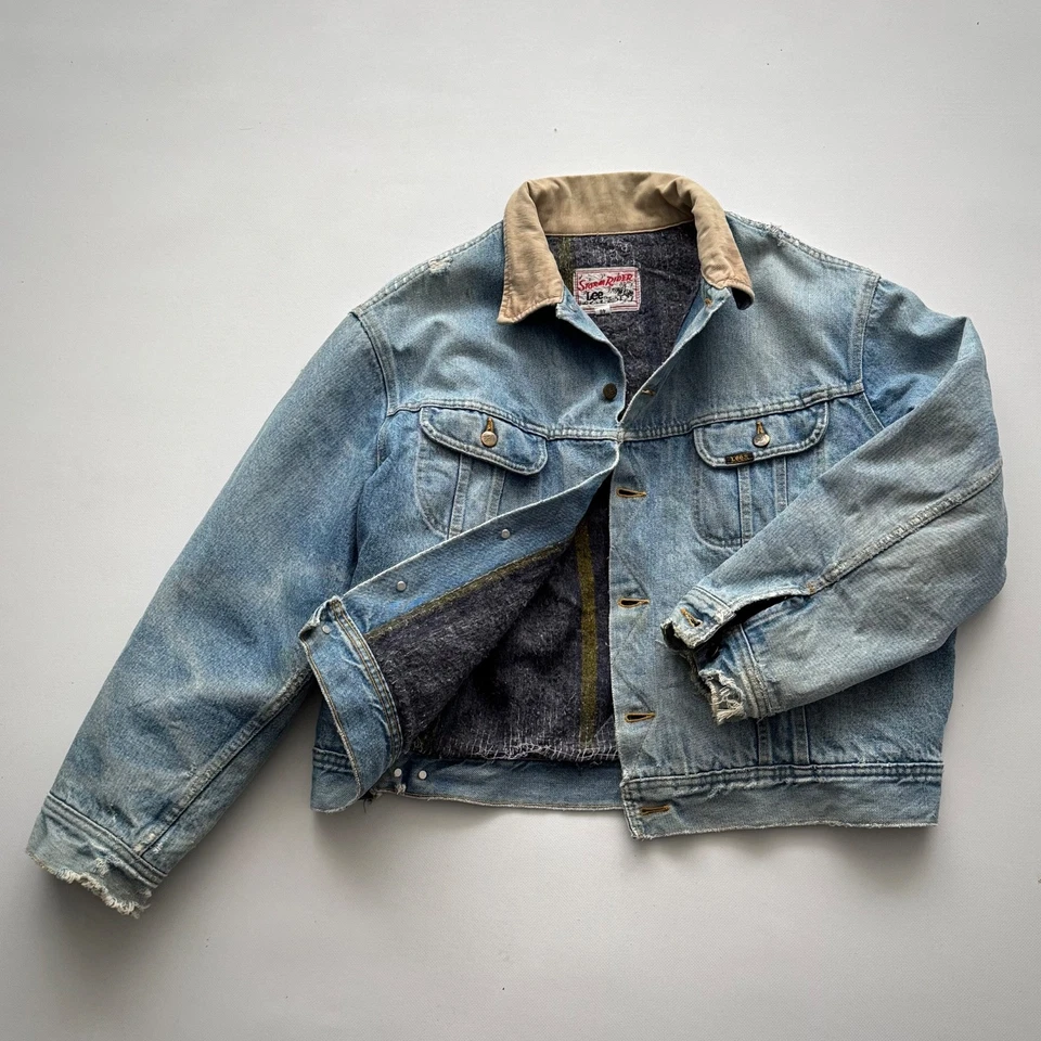 20 世纪 80 年代复古 Lee Storm Rider 褪色衬里蓝色牛仔夹克 — 第 3/4 张图片