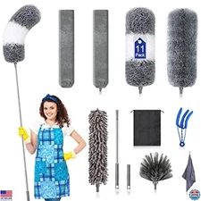 11PCS Microfiber Duster Kit with Extension Pole 30-100in for Ceiling & Fan