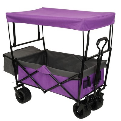 480Lbs Wagon Stroller with Canopy 7'' All-Terrain Wheels Foldable Camping Purple