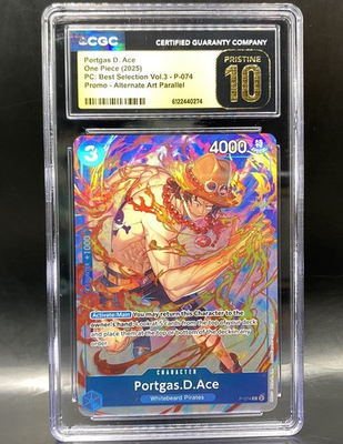 #ad 2025 One Piece Best Selection Vol 3 Portgas D. Ace P 074 Alt Art CGC 10 PRISTINE $44.95