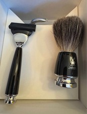 Sterling silver German badger hair shaving kit with marble bowl - new and unused