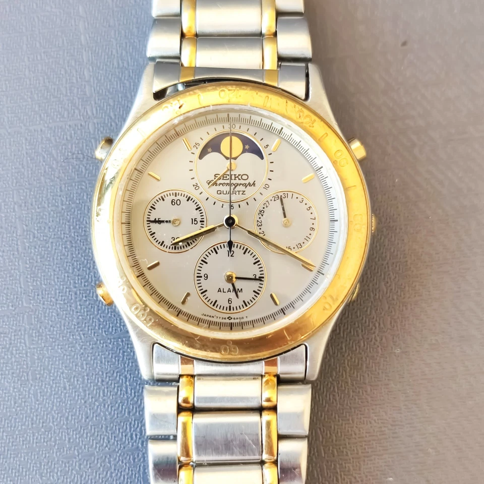 SEIKO crono 7T36-6A3A ANALOGICO FASI LUNARI VINTAGE - Immagine 3 di 4