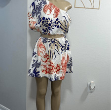 Stunning FARM RIO Mixed Lobsters Linen Cutout Mini Dress- NWOT size Small