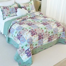 100 Cotton Quilt Set King Size Floral Patchwork Bedding Set All Season 106"x96"