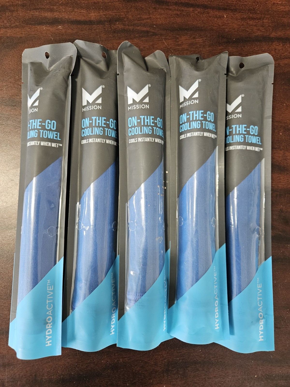 Lot Of 5, Blue Mission Reusable Instant Cooling Towels 8 x 30”