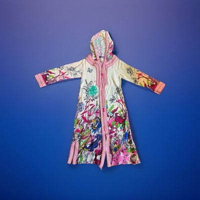 Al Kurath Floral Embroidered Kaftan Maxi Dress Hooded Boho Girls Sz 4
