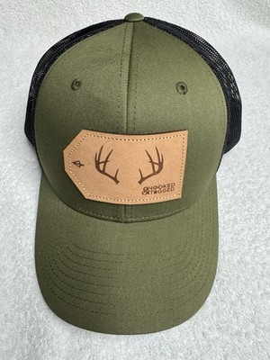 Hooked & Tagged Buck Antler Patch Hat Loden Green Mesh Trucker Snapback Cap Exc