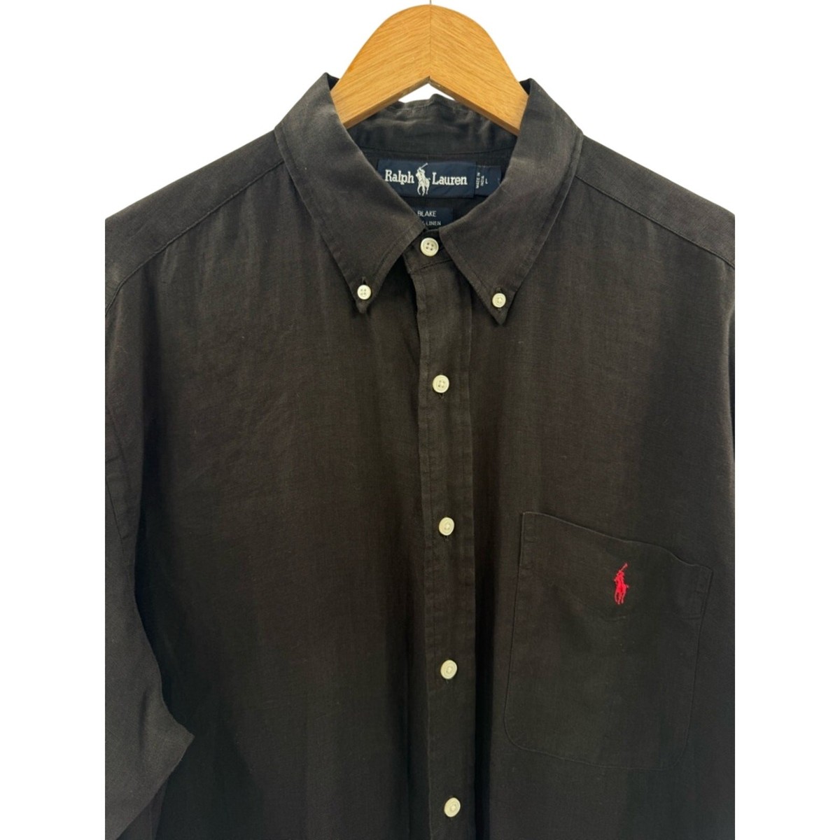 Ralph Lauren Blake 100% Linen Long Sleeve Button Down Shirt Black