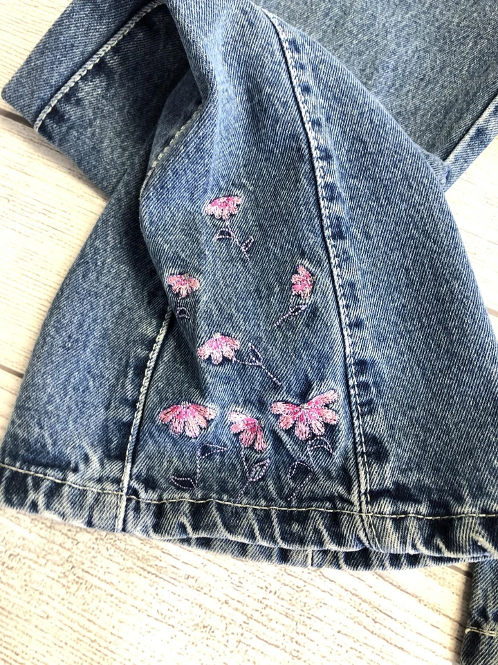 Jordache Jeans Girls Youth Size 12 Blue Denim Pink Embroidered Flowers 90s Y2K - Image 4 of 4