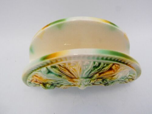 MAJOLICA PORCELAIN CHINA EMBOSSED FLORAL LETTER STAND NAPKIN HOLDER RACK - Picture 2 of 10