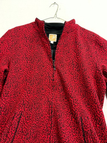 JM Collection Jacket Womens Large Red Animal Print Long Sleeve Pockets Full Zip - Picture 9 of 11