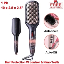 Ceramic Ionic Hair Straightener Brush –Fast Heating, Anti-Scald, Auto-Off, Black