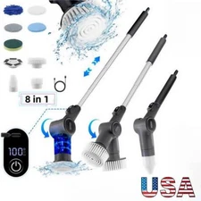 Electric Spin Scrubber for Cleaning with two 1500mAh Batteries 8 Brushes Black