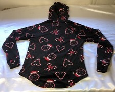 No Boundaries Hoodie Velour Christmas Candy Canes Happy Faces Hearts Girls Sz XS