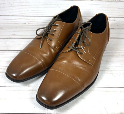 Alfani Memory Foam Brown Men\'s Dress Shoes Alfani Mens Tan Brown Marshall Leather Cap Toe Lace Up  main image 3