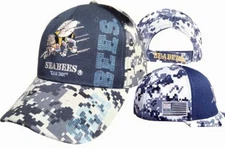 Navy Seabees Can Do Military Embroidered Adjustable Digital Blue Camouflage Cap