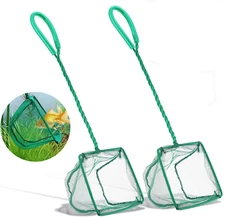 2 Pack Aquarium Fish Nets,  4 Inch Small Mesh Fish Catch Nets with Plastic Handl