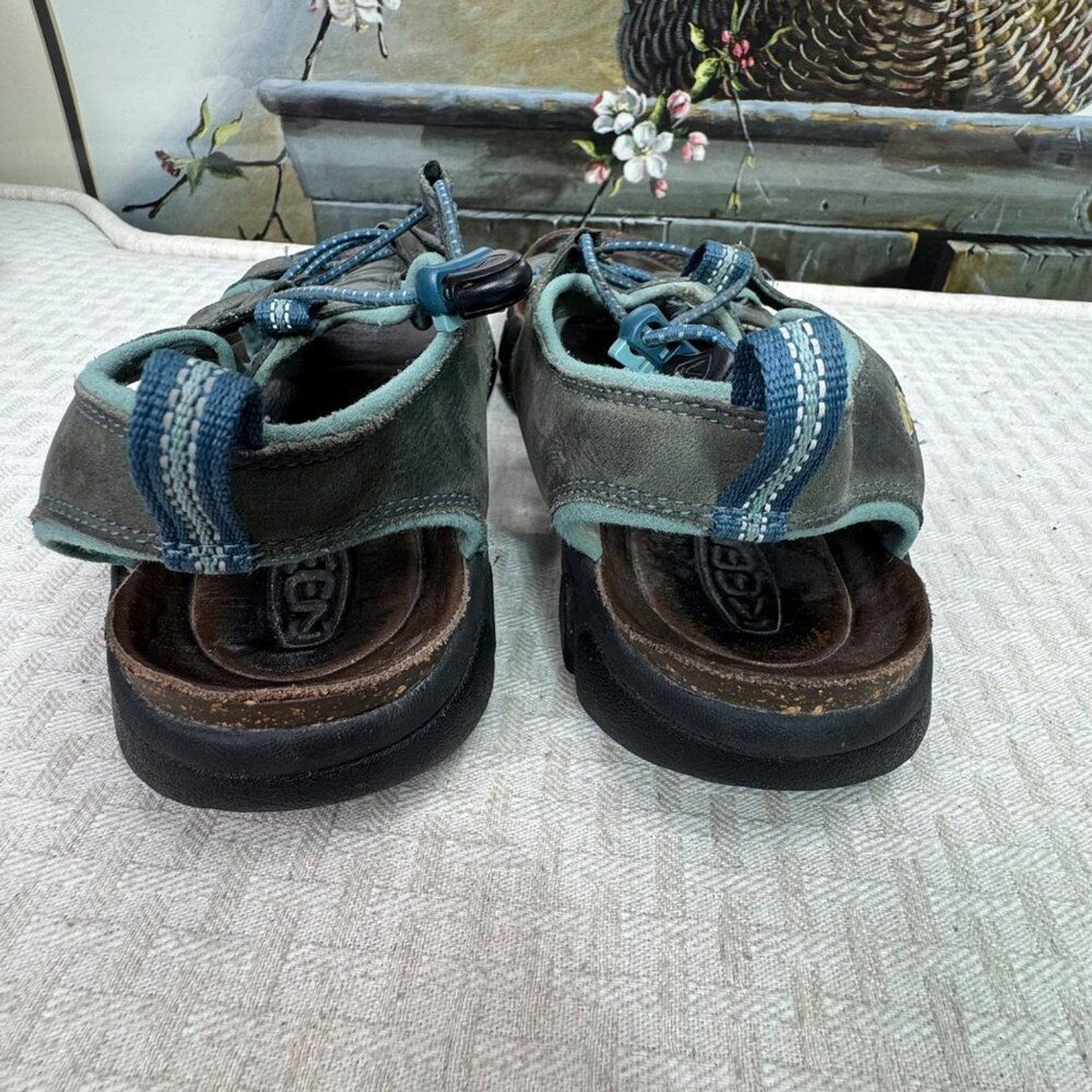 Sandali Keen Sarasota donna misura 10 5 in pelle grigio e blu con cinturino regolabile