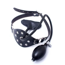 BDSM Rubber Inflatable Choker Mouth Gag Panel and Balloon Pump Adult Bondage USA