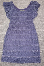 Guess Flutter Sleeve Tiered Lace Navy Blue Dress Women's Size 8 Bodycon Cocktail