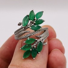 Green Emerald Rhodium Over Sterling Silver Ring-Size 6