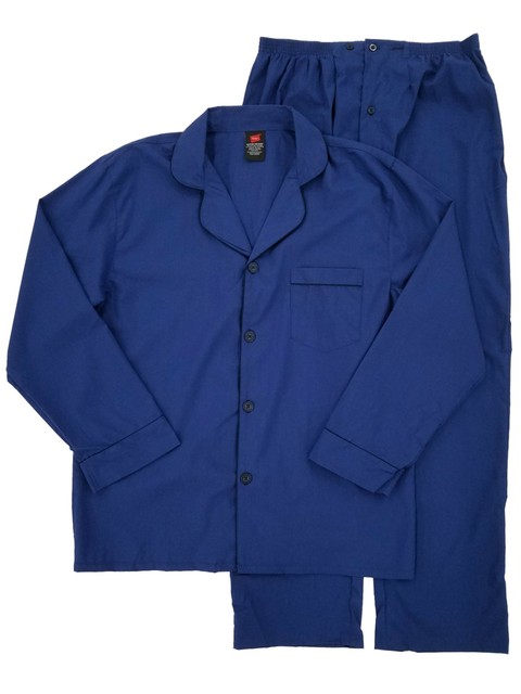 Hanes Mens Woven Pajama Set Shirt Pants 