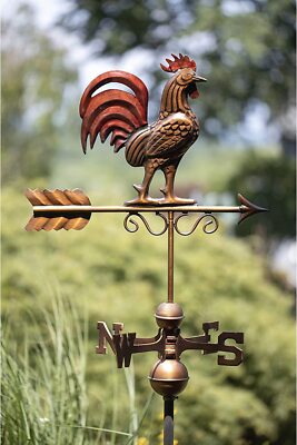 Large Handcraft Copper Rooster Weathervane Wind Vane Farmhouse