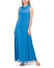 NWT VINCE CAMUTO Blue Mesh High Neck Maxi Dress XS