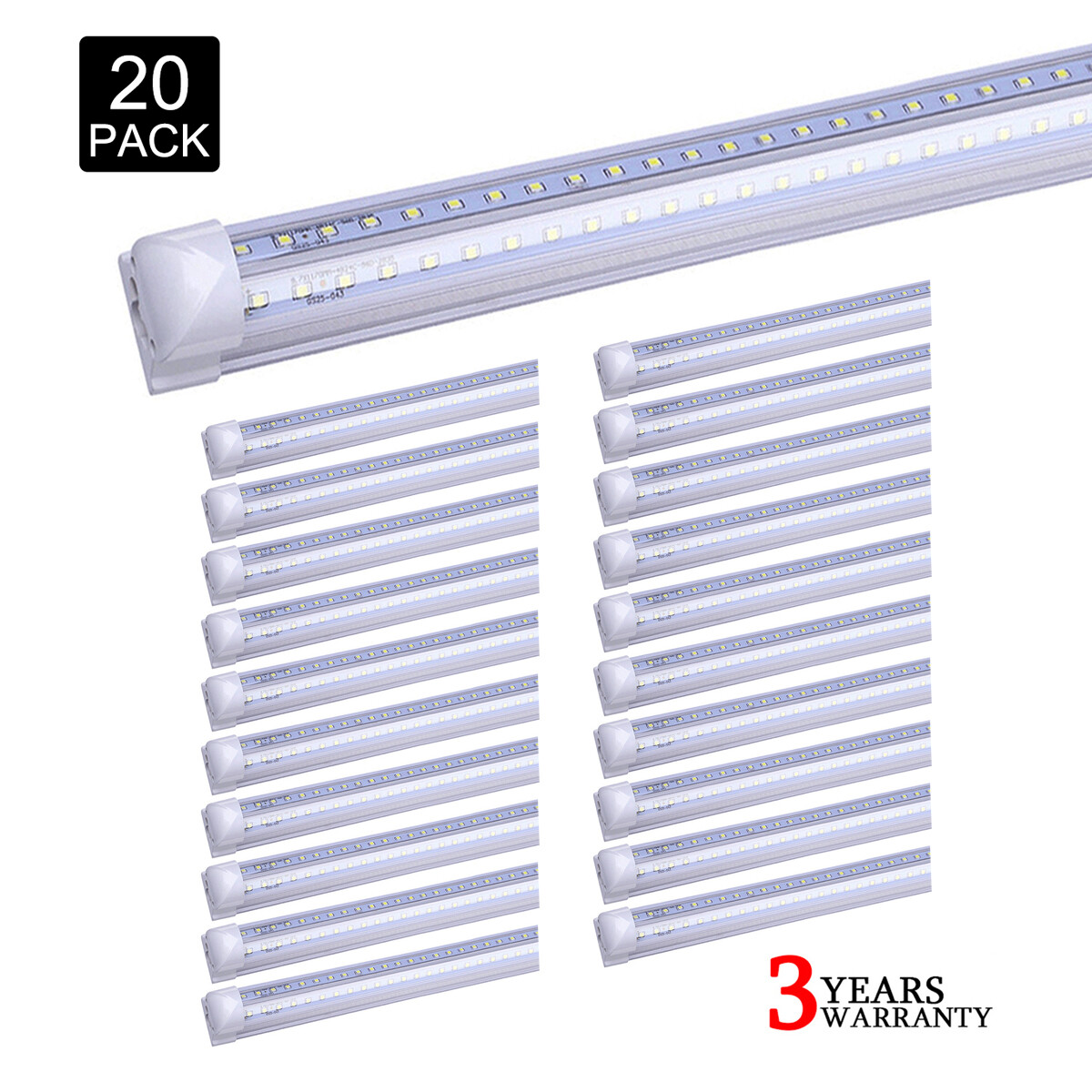 20-Pack 8FT Integrated LED Tube Light Bulbs - 120W, 14400lm, 6000K Cool White For Shop