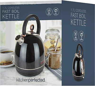 Kitchen Perfected Quiet Rapid Boil Domed Kettle Removable Filter 3000W  Gift UK