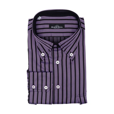 690$ LUXURY GERLIN Shirt Striped Violet Cotton 16 - 41 - 7F BIJAN