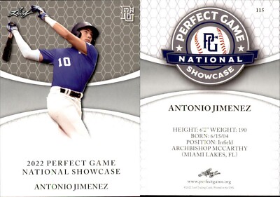 ANTONIO JIMENEZ 2022 LEAF PERFECT GAME ''National Showcase'' ROOKIE CARD #115
