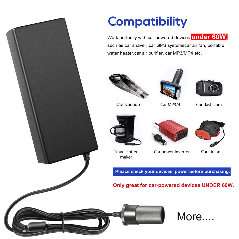 110V AC to 12V DC Car Converter Cigarette Lighter Socket 60W AC Power Adapter - Image 2 of 4