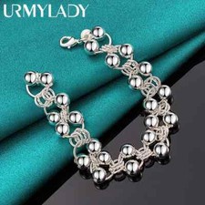 URMYLADY 925 Sterling Silver Round Ball Beads Chain Bracelet Fashion Jewelry