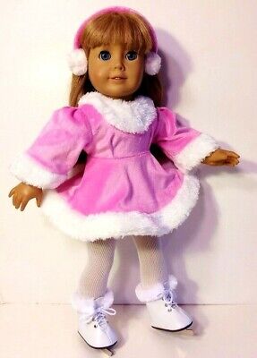 Doll Clothes Skating Dress /& Earmuffs Purple Sequin fits 18 inch American Girl