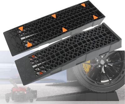 Low Profile Car Service Ramp W/ Anti-Slip Blocks Oil Changes Maintenance 2 Pack
