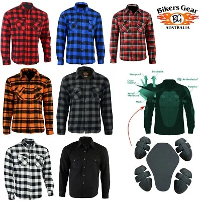 Australian Bikers Gear Mens Motorcycle Motorbike Flannel Shirt lined with Kevlar