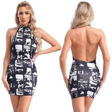 Women's See-through Bodycon Evening Party Cocktail Club Mini Dress Bodystocking