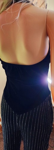 Wunderschöner formeller Jumpsuit aus Samt und Glitzerstreifen. Marke Größe L Algy - Bild 6 von 7