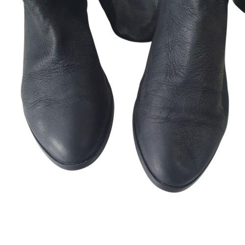 Wittner Size 42 Black Waxy Creased Leather Almond Toe Lace Up Back Knee Hi Boots - Picture 10 of 12