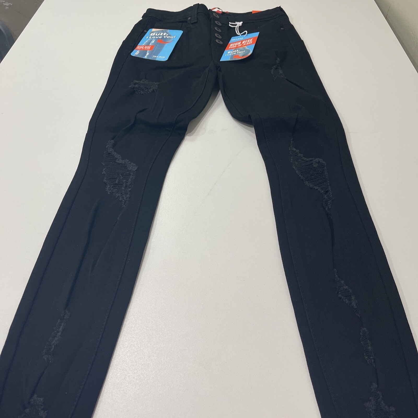 High Rise Push Up Jeans Ripped  Black Size 13/31