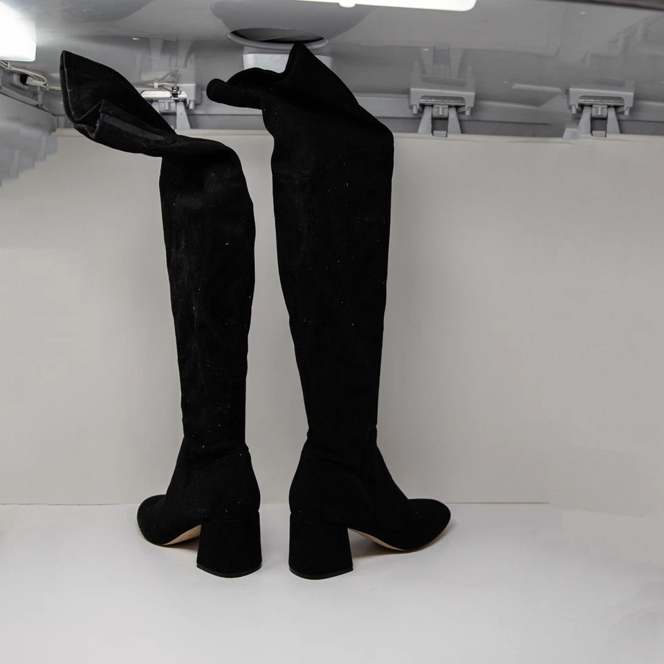 Marc Fisher Gamuza Sobre la Rodilla Bloque Tacón Alto Punta Redonda Botas Zapatos Negro 10 Foto 3 de 4