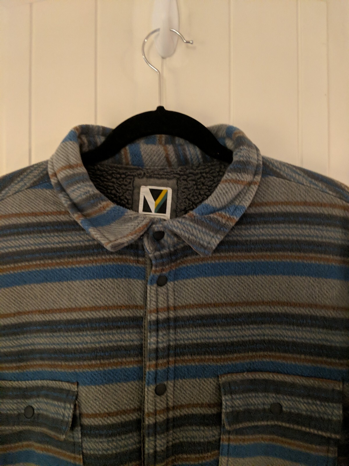 VOYAGER Men's Sherpa Polar Fleece Lined Shirt Jacket XL Blue Grey Brown